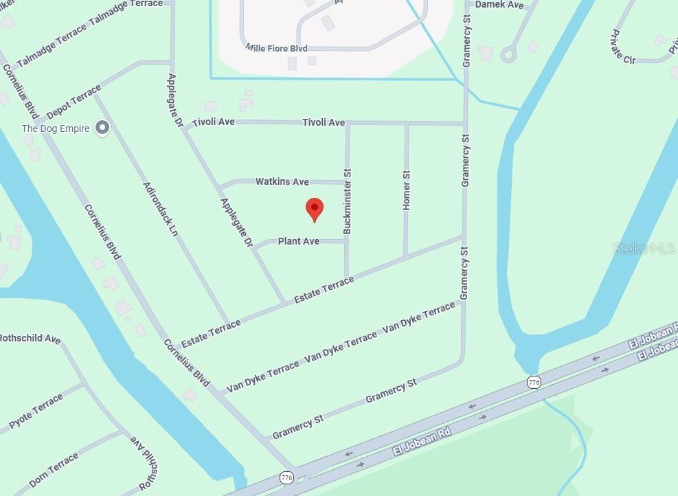 This is a map showing streets and a red location marker in a residential area — 15194 PLANT AVENUE, PORT CHARLOTTE, FL