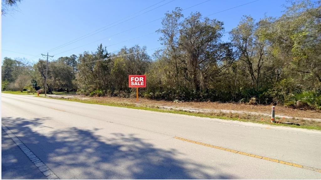 A vacant, wooded lot with a red for sale sign sits beside a paved road — TBD CORNER LOT 175TH STREET ROAD NE, CITRA, FL