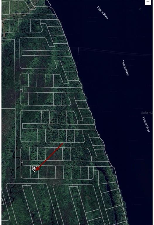 This is a satellite map showing a residential lot highlighted along the Peace River — 28150 HARBOUR SUNRISE DRIVE, PUNTA GORDA, FL