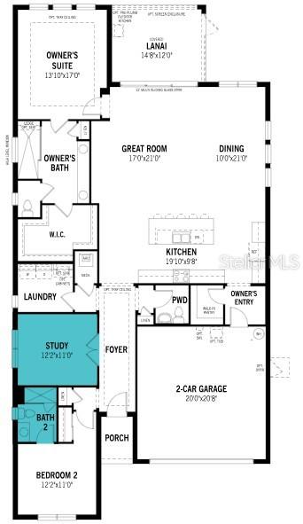 This is a floor plan for a single-story home with an open living area — 18312 CHROMATA DRIVE, VENICE, FL