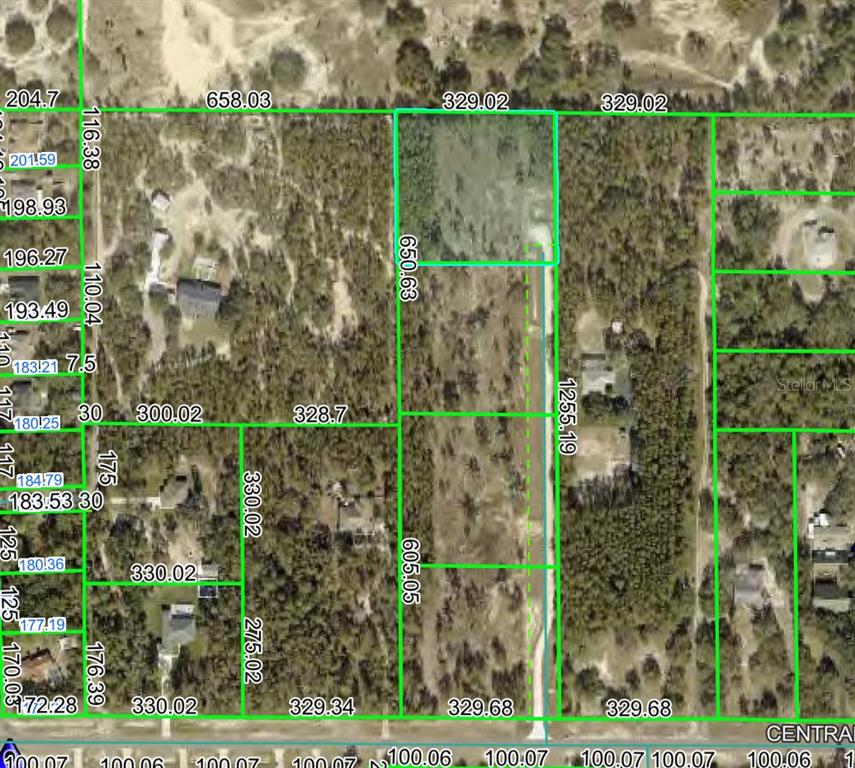 This is a satellite map showing property parcel boundaries and dimensions for a wooded area — 13331 HAVEN (LOT 4) TRAIL, WEEKI WACHEE, FL