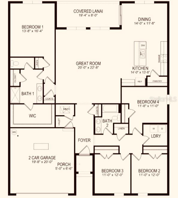 This is a floor plan for a single-story house with four bedrooms and a garage — 51 HICKORY COURSE TRAIL, OCALA, FL