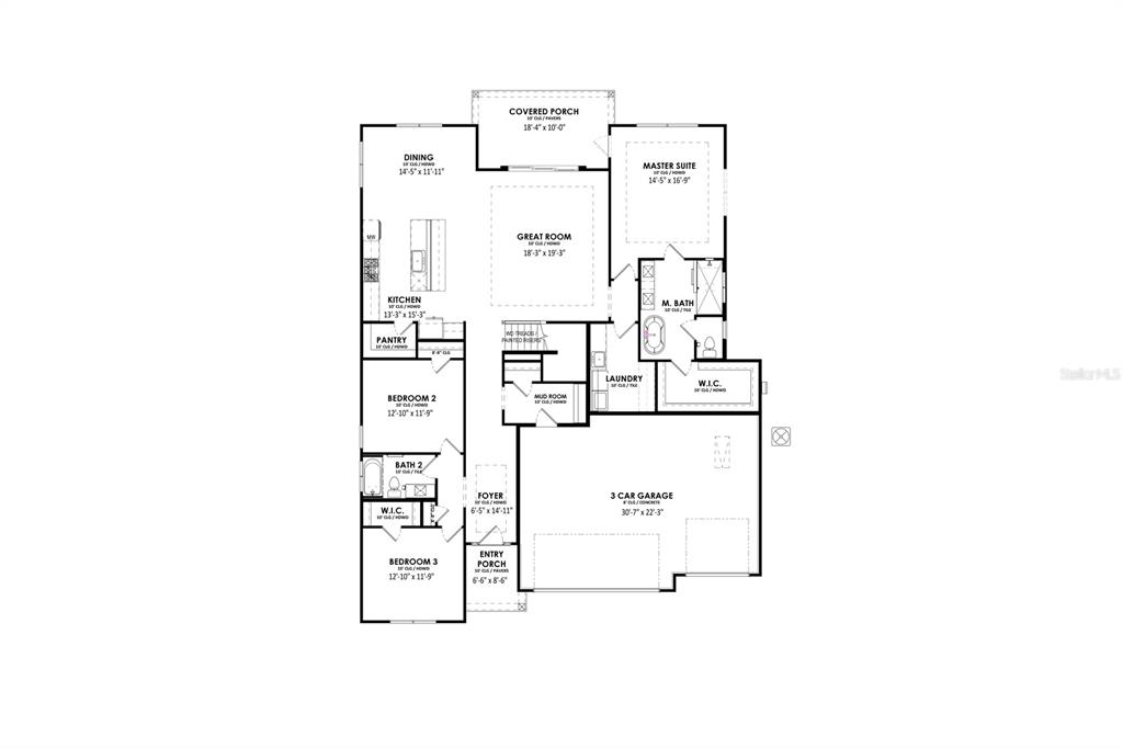 This is a floor plan for a single-story house featuring three bedrooms and a garage — 14772 SW 11TH PLACE, NEWBERRY, FL