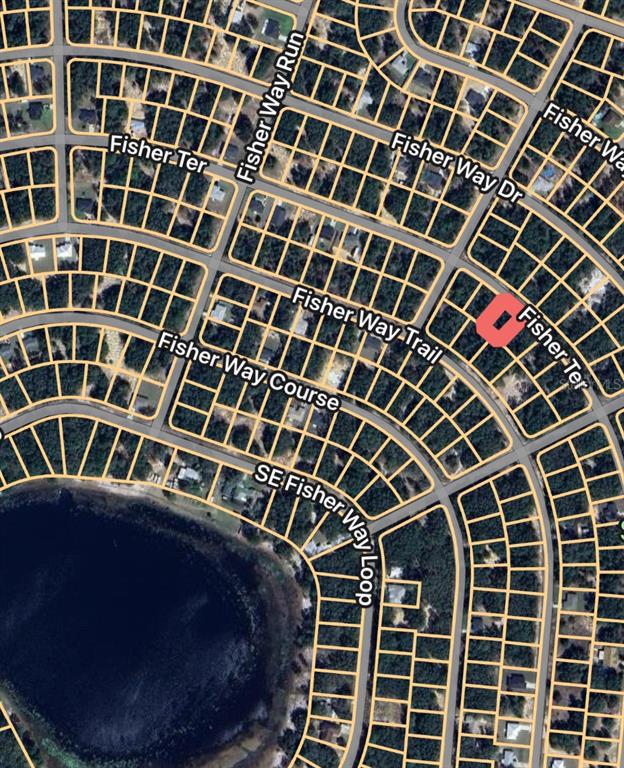 This is an aerial map view of a residential neighborhood with streets and property lines — FISHER TERRACE UNIT 8, OCKLAWAHA, FL