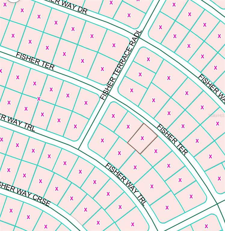 This is a map showing a residential neighborhood with multiple lots marked with an x — FISHER TERRACE UNIT 8, OCKLAWAHA, FL
