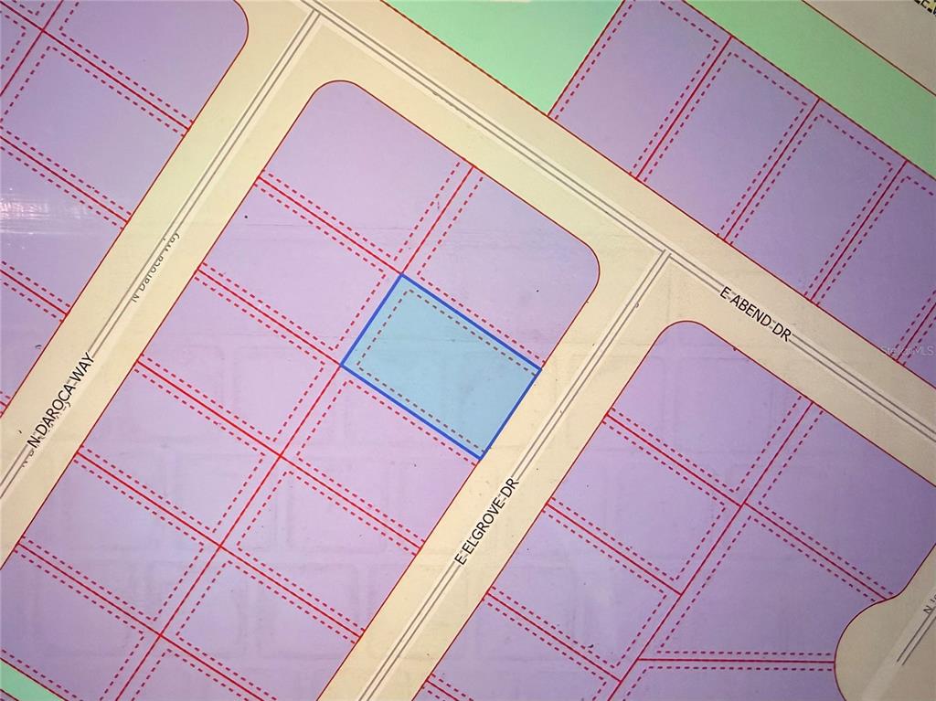 This is a land plat map showing a highlighted lot at the corner of two streets — 775 E ELGROVE DRIVE, CITRUS SPRINGS, FL