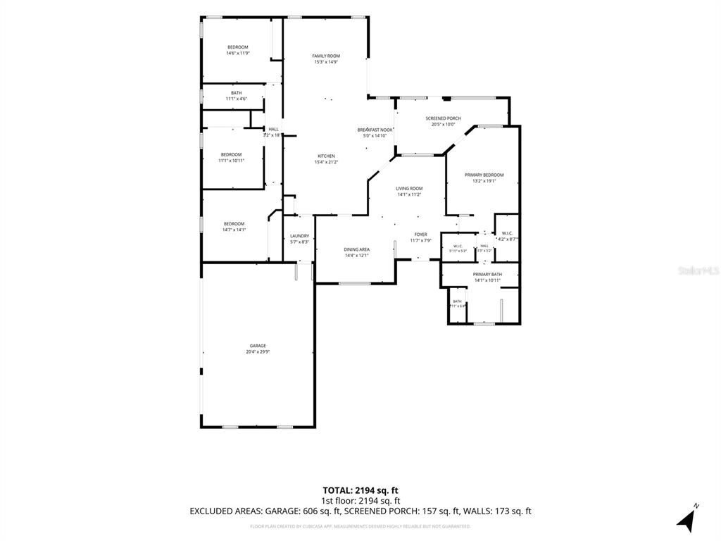 This is a floor plan of a single-story house with a garage and screened porch — 3196 HAWKS RIDGE DRIVE, LAKELAND, FL