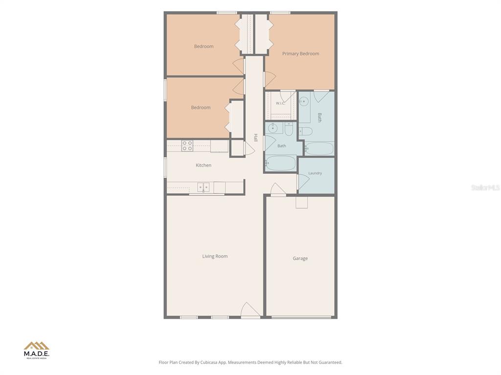 This is a floor plan showing a single-story house with a garage and three bedrooms — 2215 E COLUMBUS DRIVE, TAMPA, FL