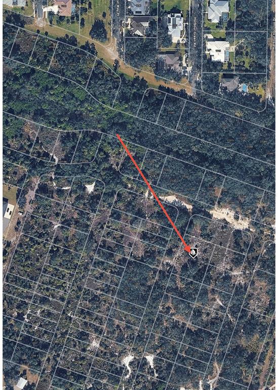 An aerial map view shows a vacant residential lot marked with a red arrow — 1188 HARBOUR PALM COURT, PUNTA GORDA, FL