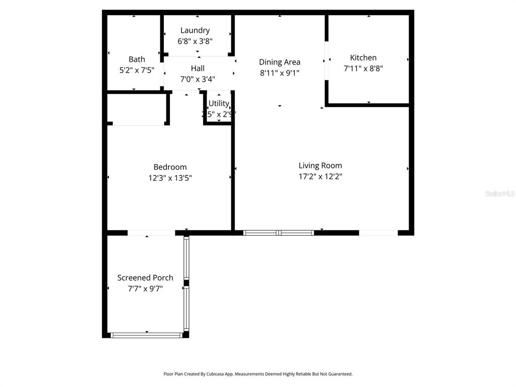 This is a floor plan for a one-bedroom apartment with a screened porch — 2690 CORAL LANDINGS BOULEVARD UNIT 112, PALM HARBOR, FL
