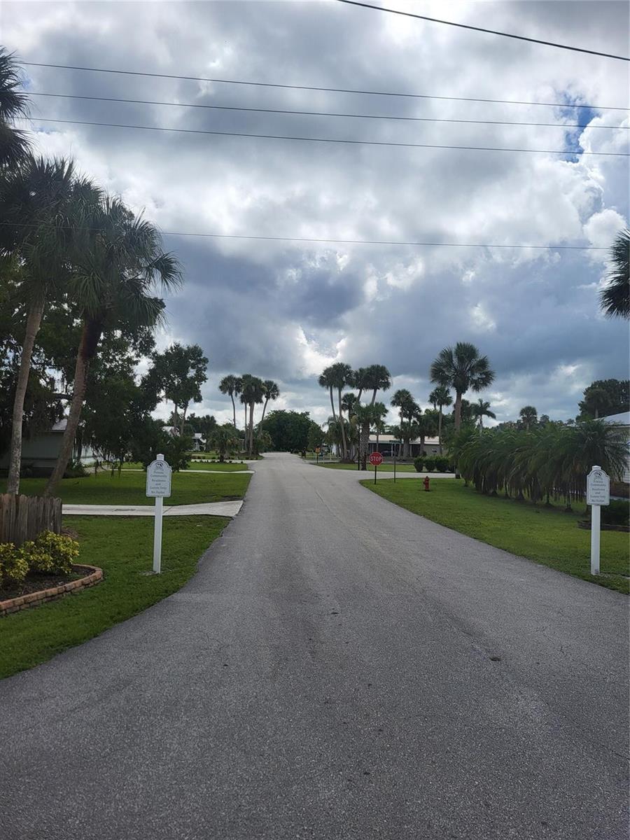 A paved road leads through a residential area lined with palm trees and green lawns — 803 & 805 & 805 Big Branch Lane, Moore Haven FL 33471, MOORE HAVEN, FL