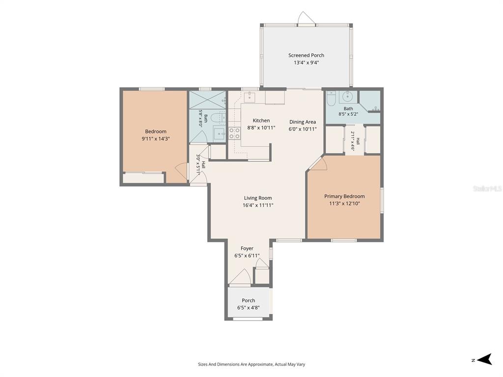 This is a floor plan showing the layout of a home with two bedrooms and two bathrooms — 1018 KENSINGTON STREET, PORT CHARLOTTE, FL