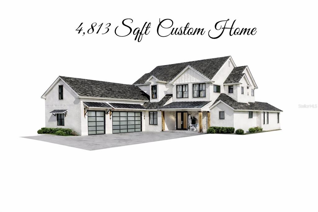 A digital rendering of a two-story modern farmhouse with a three-car garage — 2815 TRENTWOOD BOULEVARD, BELLE ISLE, FL