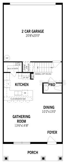 This floor plan shows a first-floor layout with a two-car garage, kitchen, and gathering room — 10031 GAZEBO ALLEY, ORLANDO, FL