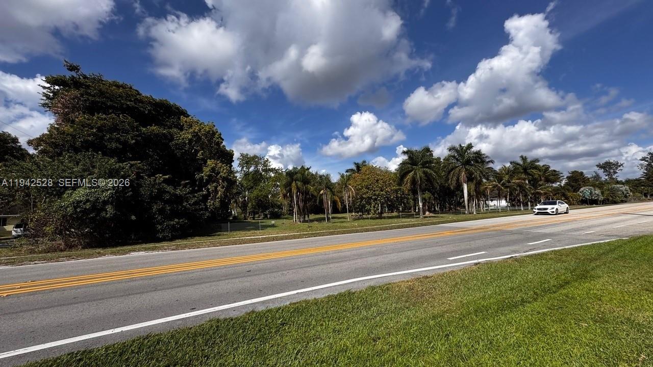 A view of a grassy lot with palm trees along a paved road — 1615 Hiatus Rd, Davie FL 33325, DAVIE, FL