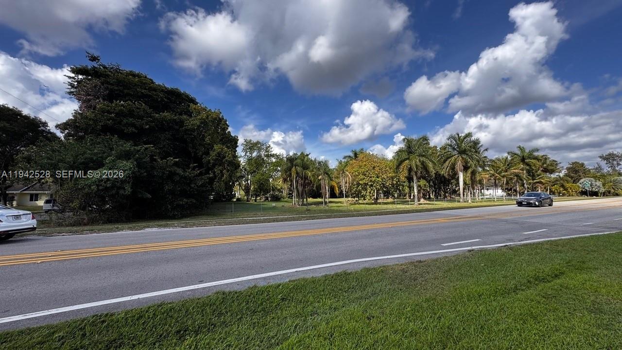 A view of a grassy lot with palm trees along a paved road — 1615 Hiatus Rd, Davie FL 33325, DAVIE, FL