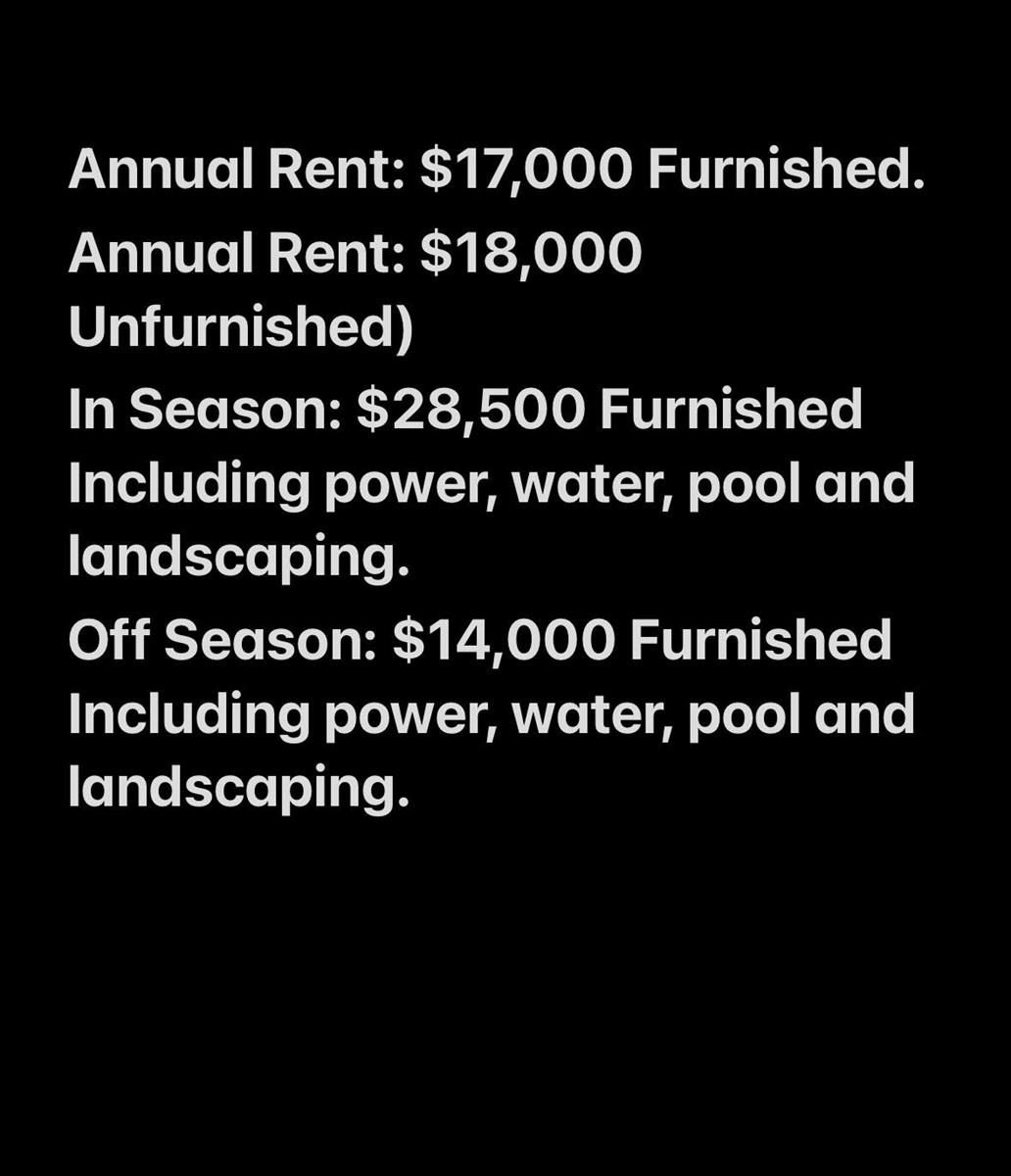 This image displays a text-based list of various rental pricing options for a property — 43 Coconut Lane, Ocean Ridge FL 33435, OCEAN RIDGE, FL