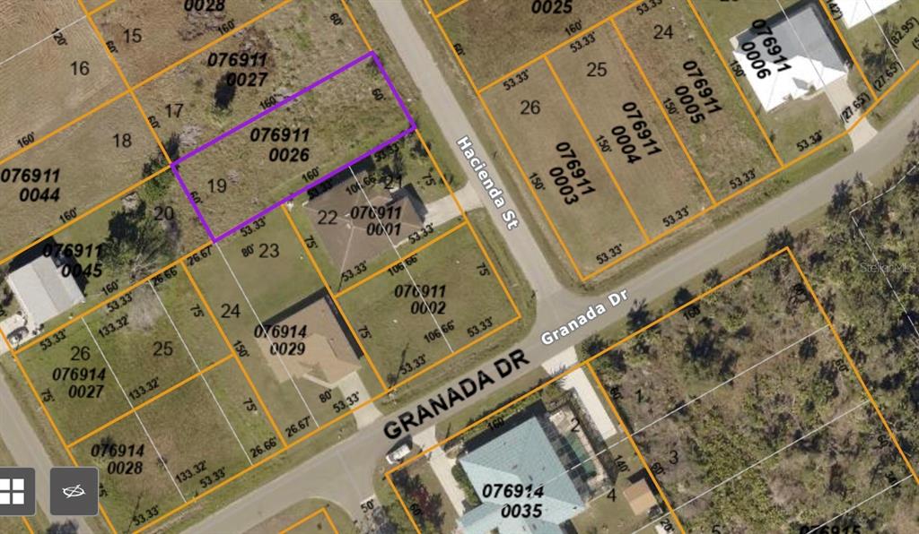 This is a property map showing parcel boundaries and lot numbers in a residential neighborhood — HACIENDA ST, NORTH PORT, FL