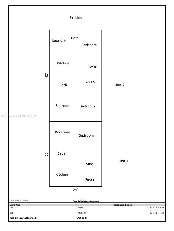 This floor plan shows the layout and square footage calculations for two residential units — 251-253 SW 11th St, Dania Beach FL 33004, DANIA BEACH, FL