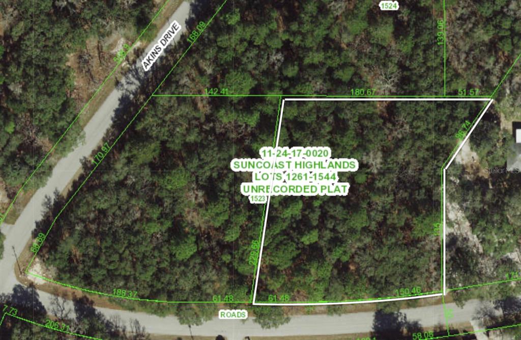 This is an aerial map showing property boundaries for a wooded lot — 0 TODD TRAIL, SPRING HILL, FL