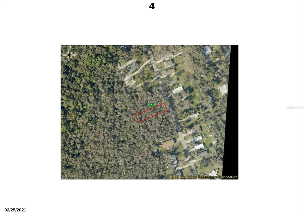 This aerial map shows a rectangular plot of land outlined in red within a wooded area — 1310 ELIZABETH STREET, NEW SMYRNA BEACH, FL