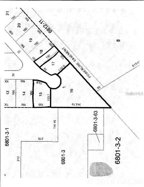 This is a plat map showing the layout of residential lots and a powerline easement — 4124 SW 38TH STREET, GAINESVILLE, FL