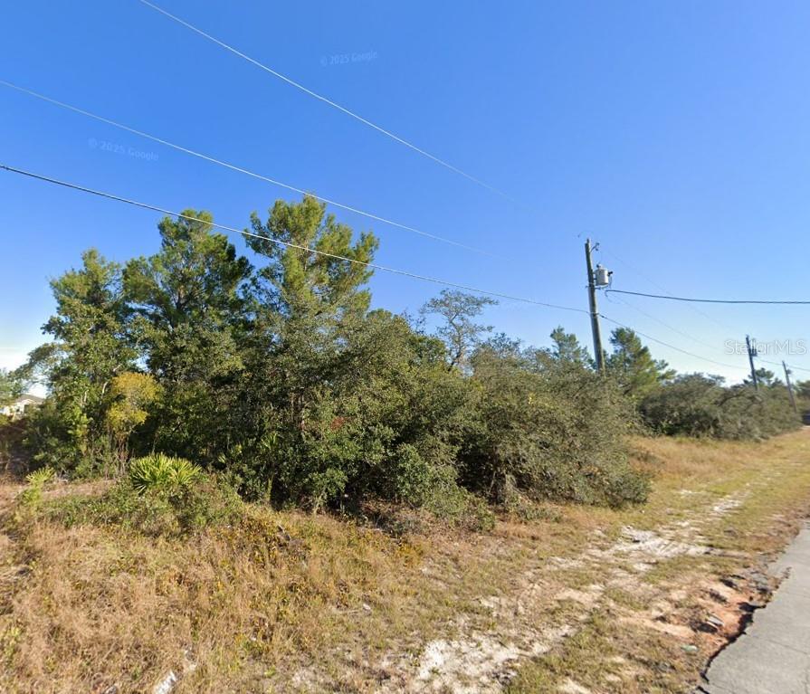 A vacant, wooded lot features a utility pole and sandy ground under a clear sky — 611 ALAFIA PLACE, KISSIMMEE, FL