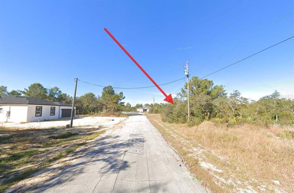 A paved road leads toward a vacant, wooded lot next to a newly constructed house — 611 ALAFIA PLACE, KISSIMMEE, FL