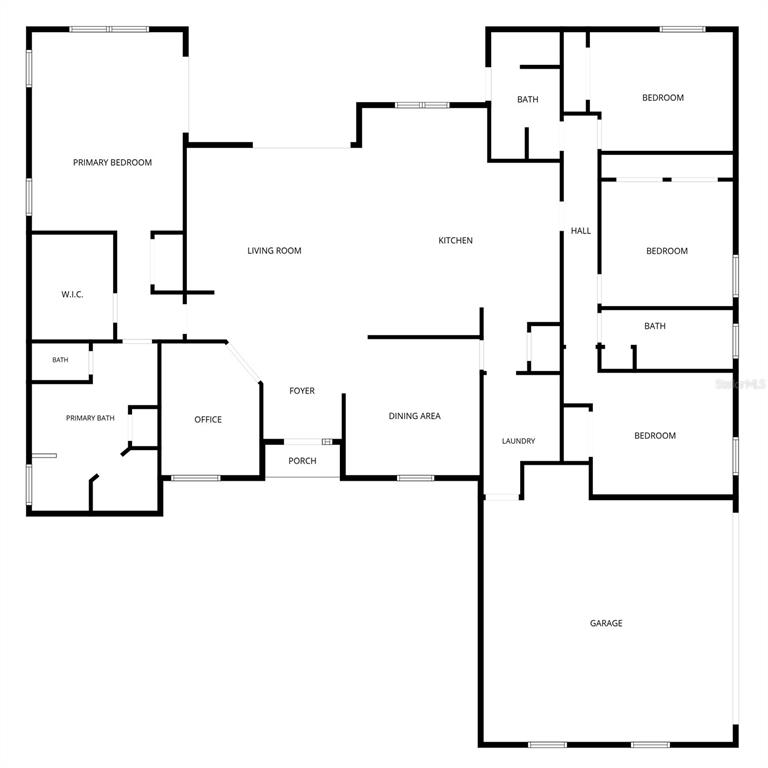 This is a floor plan of a single-story house with a garage and four bedrooms — 150 NE 49TH STREET, OCALA, FL