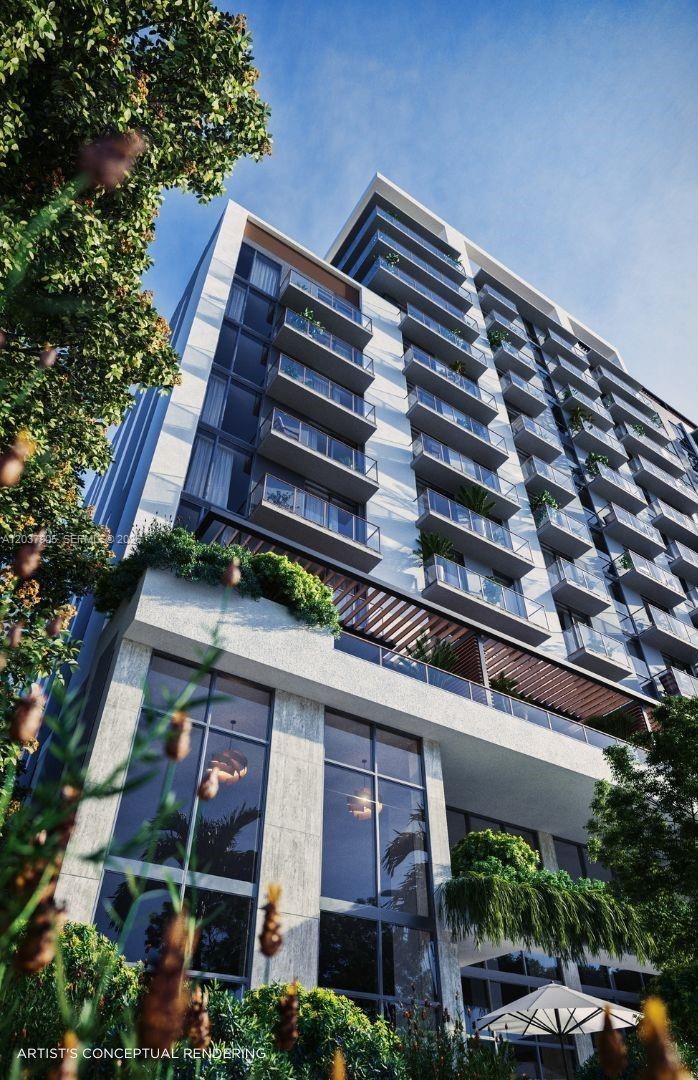 This is an artist's conceptual rendering of a modern high-rise apartment building with glass balconies — 1611 SW 2nd Ave # 1005, Miami FL 33129, MIAMI, FL