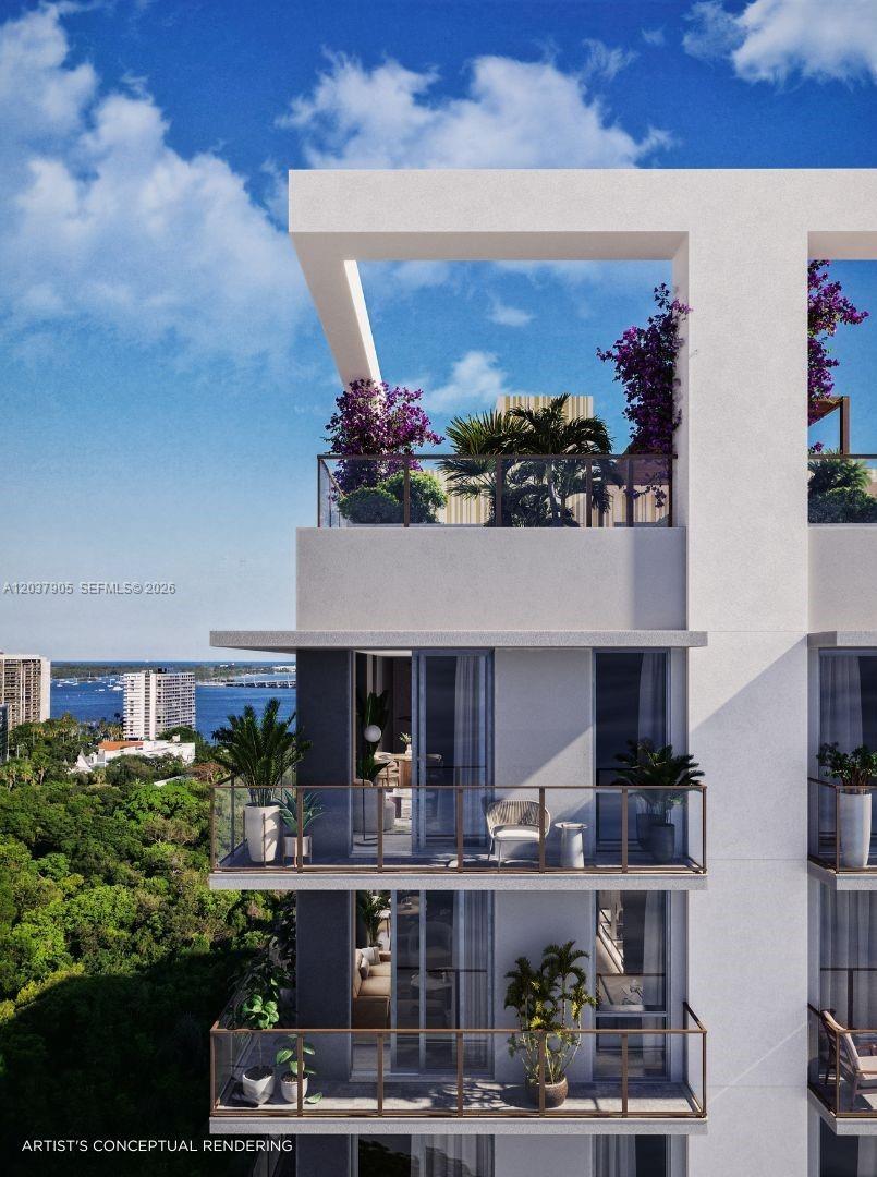This is an artist's conceptual rendering of a modern building exterior with multiple private balconies — 1611 SW 2nd Ave # 1005, Miami FL 33129, MIAMI, FL