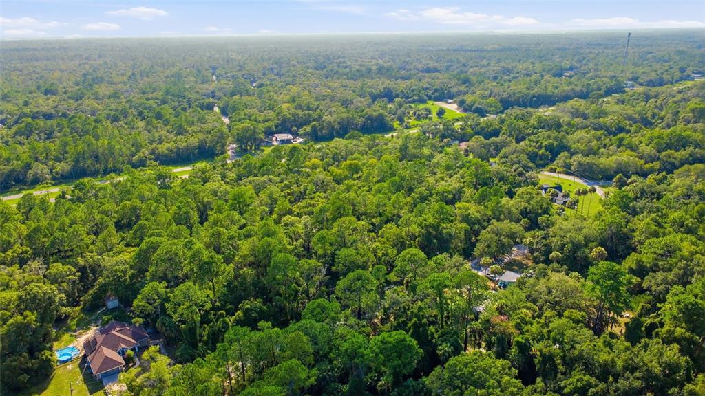 An aerial view shows a house with a pool surrounded by dense forest and roads — 5995 N BROOKGREEN DRIVE, CRYSTAL RIVER, FL