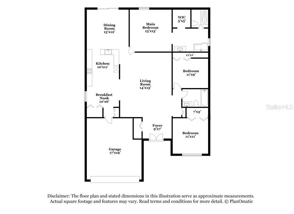 This is a floor plan of a single-story home with three bedrooms and a garage — 1064 REMINGTON AVENUE, EUSTIS, FL