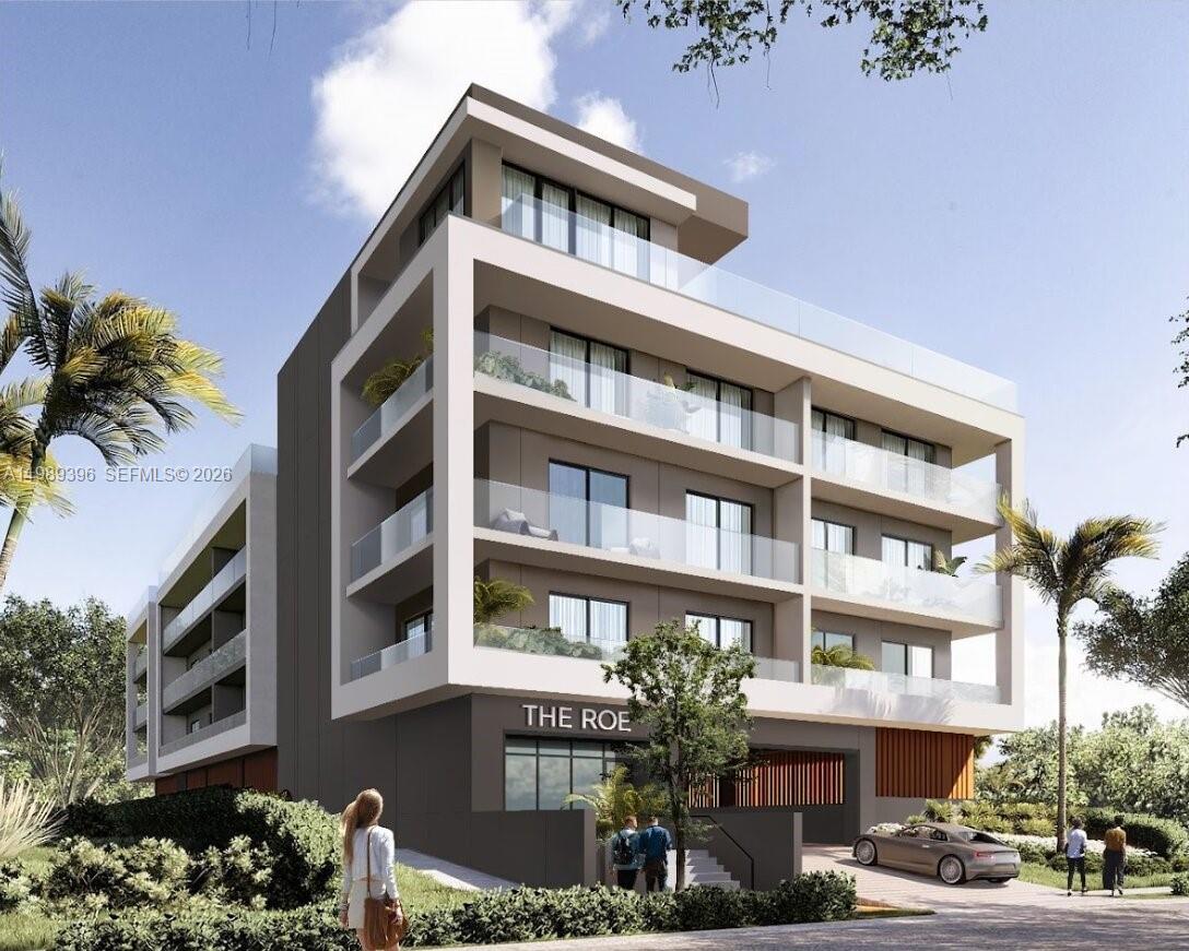 This is a digital rendering of a modern multi-story apartment building with glass-railed balconies — 2242 Monroe St, Hollywood FL 33020, HOLLYWOOD, FL