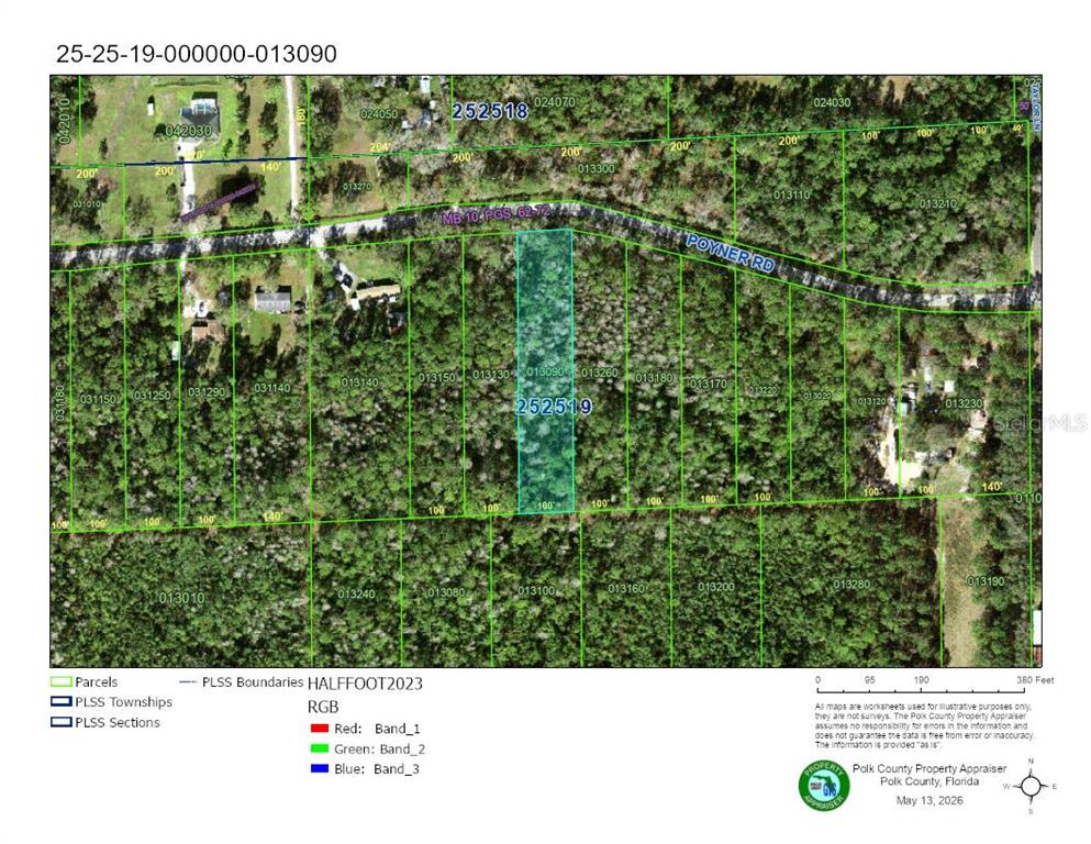 This is a property tax map showing parcel boundaries and lot dimensions in Polk County, Florida — POYNER ROAD, POLK CITY, FL