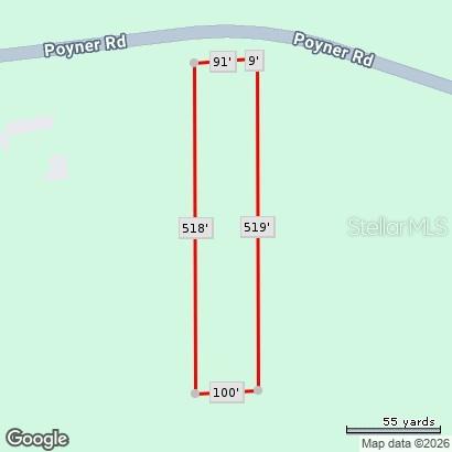 This map shows the rectangular property boundaries and dimensions of a vacant lot along a road — POYNER ROAD, POLK CITY, FL