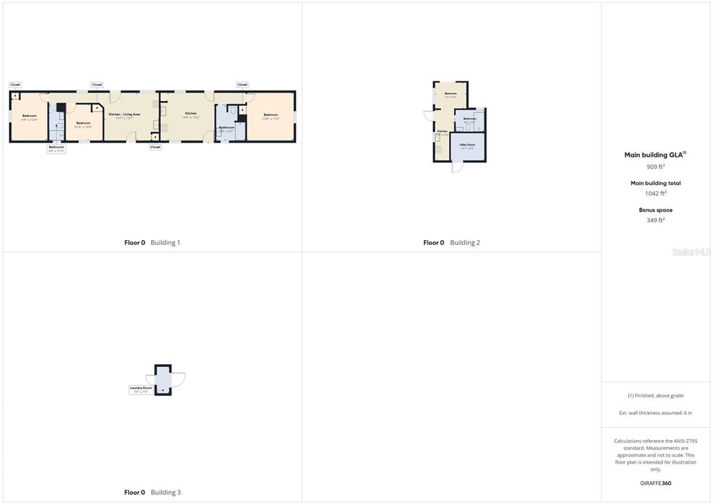This floor plan shows the layout of three separate buildings with multiple rooms and dimensions — 221 1ST STREET, DAVENPORT, FL