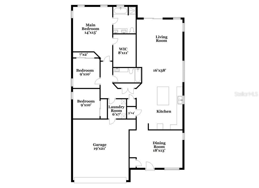 This is a floor plan of a single-story house with three bedrooms and a garage — 917 ANCHORAGE LANE, KISSIMMEE, FL