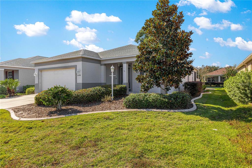 A single-story house with a two-car garage, a large magnolia tree, and landscaped front yard — 8546 SW 79TH AVENUE, OCALA, FL