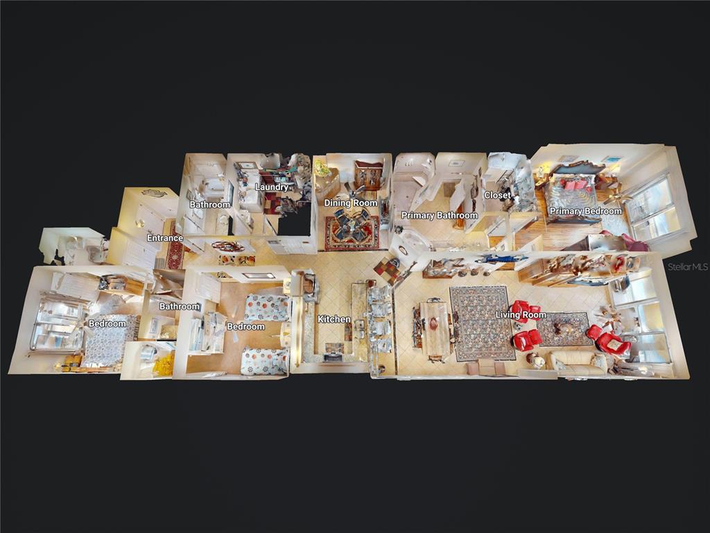 This is a 3D floor plan rendering of a residential home with multiple rooms — 1705 S ATLANTIC AVENUE UNIT 804, NEW SMYRNA BEACH, FL