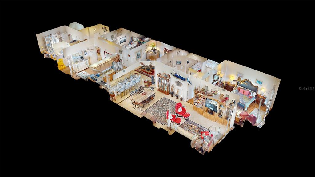 This is a 3D floor plan rendering of a furnished residential interior space — 1705 S ATLANTIC AVENUE UNIT 804, NEW SMYRNA BEACH, FL
