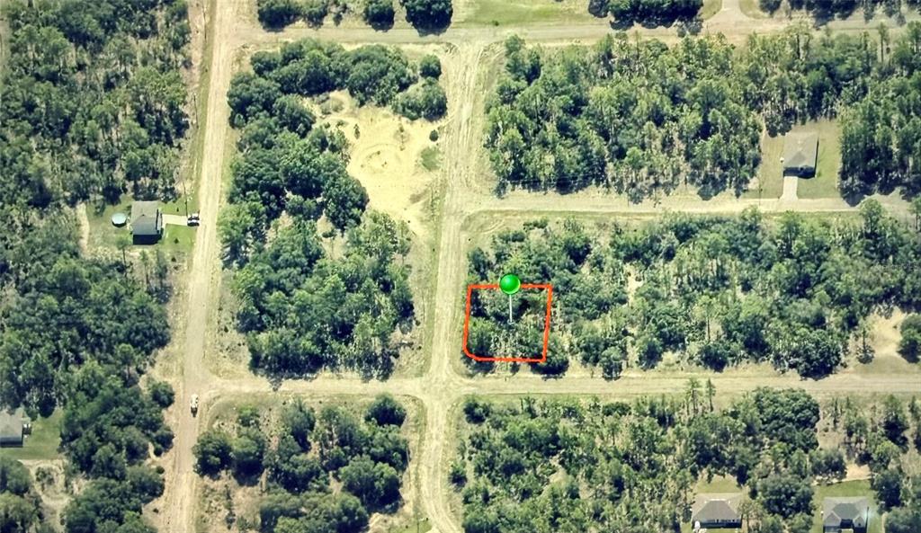 An aerial view shows a rectangular plot of land outlined in red within a wooded area — 6679 N NORTHVALE TERRACE, DUNNELLON, FL
