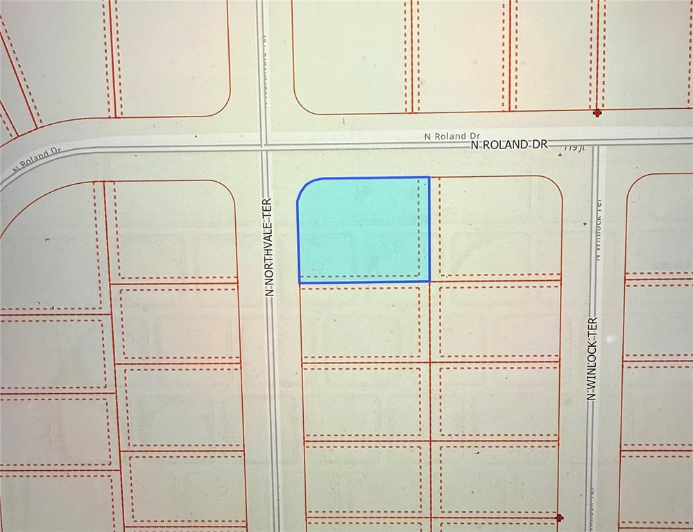 This is a map showing a highlighted corner lot at the intersection of two streets — 6679 N NORTHVALE TERRACE, DUNNELLON, FL