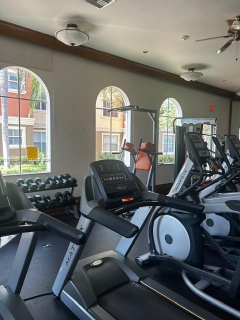 This gym features several treadmills, a weight rack, and large arched windows — 4600 SW 160th Ave # 620, Miramar FL 33027, MIRAMAR, FL