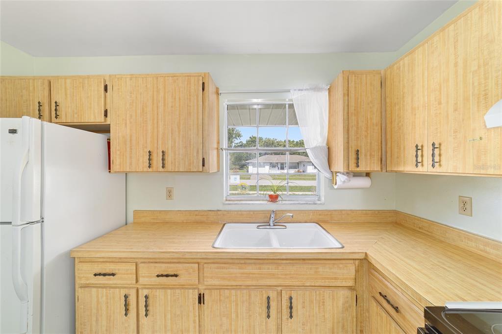 A kitchen features light wood cabinets, a white double-basin sink, and a window over the counter — 15083 SW 43RD TERRACE ROAD, OCALA, FL