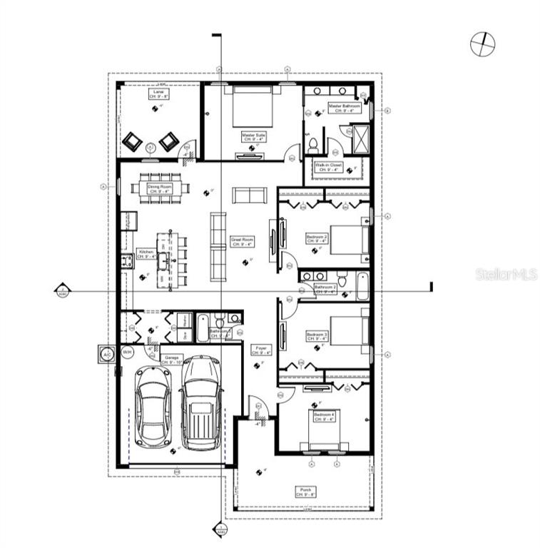 This is a floor plan for a single-story house with four bedrooms and a garage — 9449 SPRING HILL DRIVE, SPRING HILL, FL