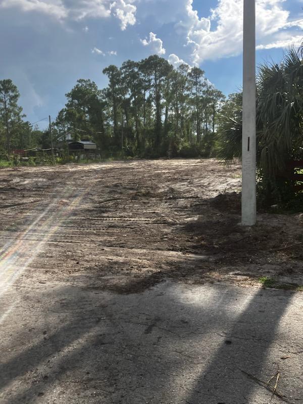 A cleared, sandy vacant lot features a utility pole and a line of trees behind it — 2309 Johns Avenue, FL 33920, FL
