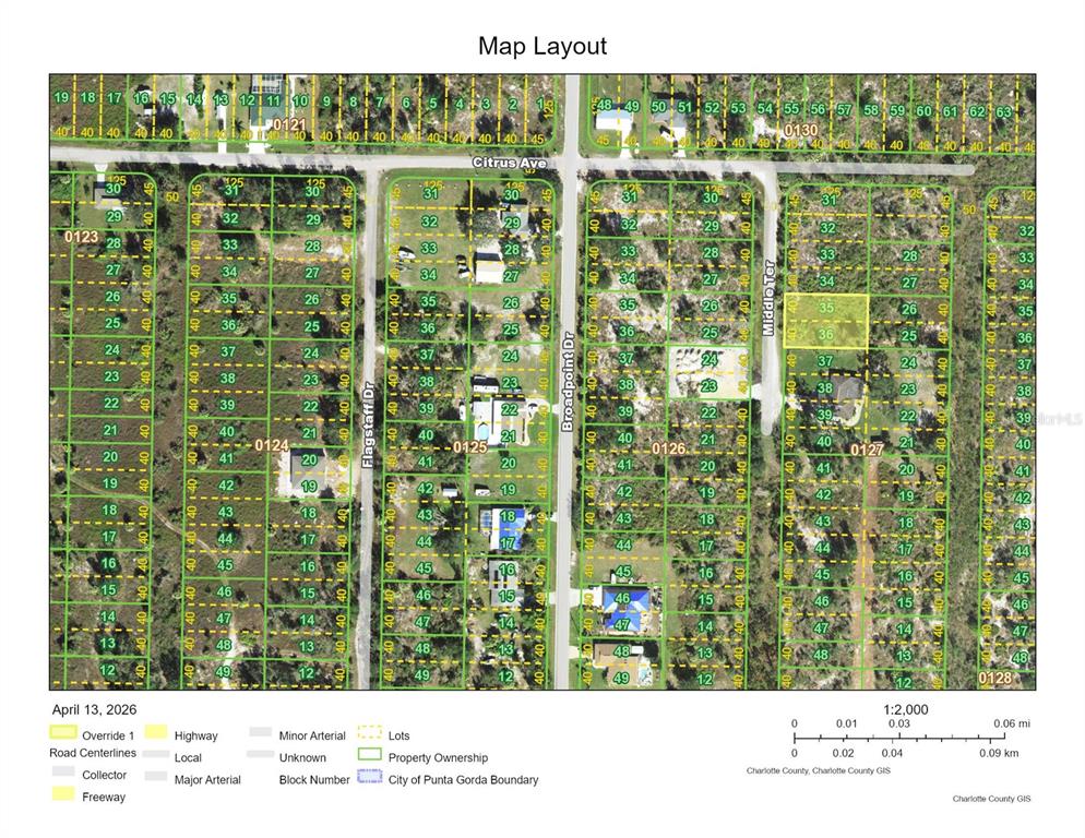 This is a map layout showing residential lots and street names in a neighborhood — 2094 MIDDLE TERRACE, PUNTA GORDA, FL