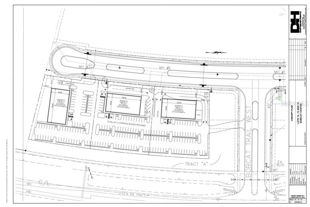 This is a site plan rendering for the Bobcat Trail West commercial development project — 3020 BOBCAT VILLAGE CENTER ROAD, NORTH PORT, FL