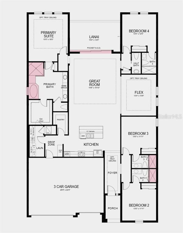 This is a floor plan for a single-story house with a three-car garage and lanai — 11235 MANOR HOUSE LANE, ODESSA, FL